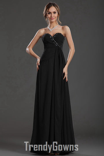 Elegant Black Sweetheart Beading Chiffon A-line Evening Gown JT1315