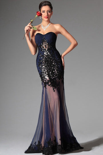 Trendy Navy Sweetheart Mermaid Evening Gown JT1328