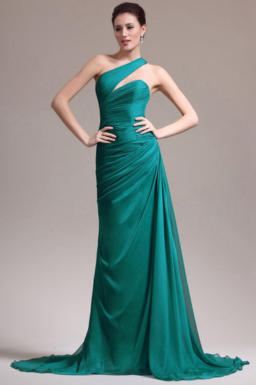 Trendy Ink Blue One Shoulder A-line Evening Gown JT1330
