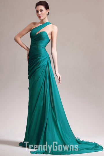 Trendy Ink Blue One Shoulder A-line Evening Gown JT1330