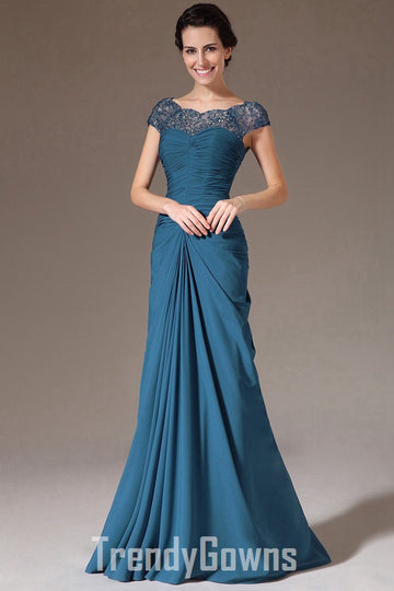 Vintage Steel Blue Half Sleeve Mermaid Evening Gown for Mother and Ladies JT1334