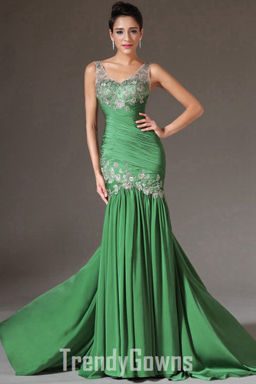 Vintage Green Lace Mermaid Evening Gown JT1344