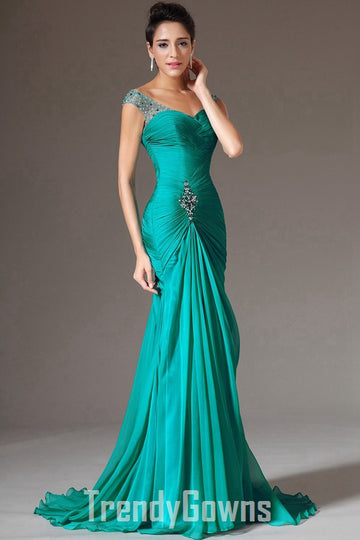 Vintage Dark Turquoise Mermaid Evening Gown JT1345
