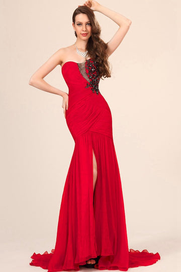 Trendy Red Sweetheart Sexy Slit Mermaid Evening Gown JT1349