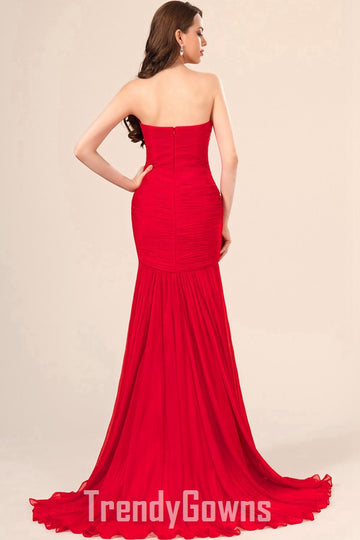 Trendy Red Sweetheart Sexy Slit Mermaid Evening Gown JT1349