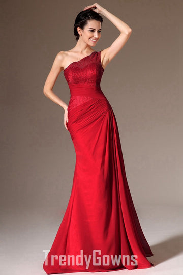 Trendy Red One Shoulder Mermaid Evening Gown JT1350