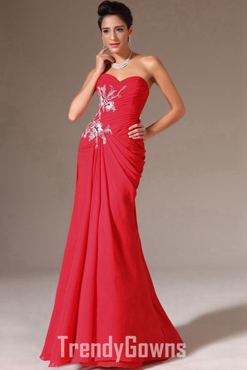 Trendy Red Sweetheart Lace Appliques Mermaid Evening Gown JT1358