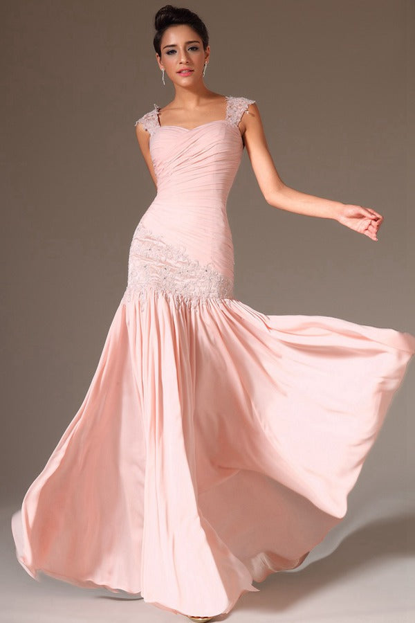 Trendy Pink Straps Lace Appliques Beading Mermaid Evening Gown JT1376