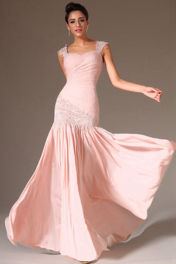 Trendy Pink Straps Lace Appliques Beading Mermaid Evening Gown JT1376