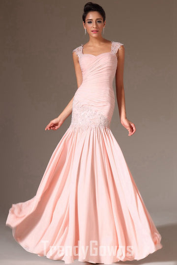 Trendy Pink Straps Lace Appliques Beading Mermaid Evening Gown JT1376