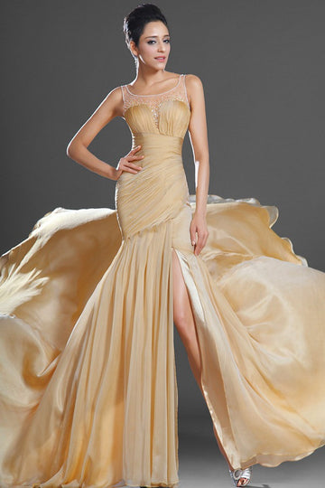 Trendy Gold Chiffon Mermaid Evening Gown JT1385