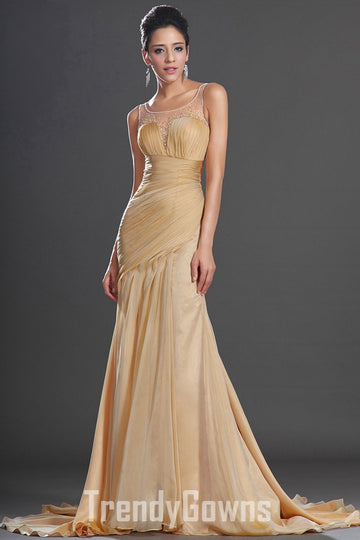 Trendy Gold Chiffon Mermaid Evening Gown JT1385