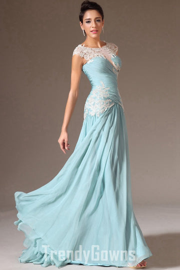 Trendy Blue Lace Appliques A-line Evening Gown JT1400