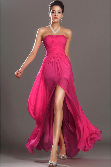 Trendy Fuchsia Chiffon Strapless A-line Evening Gown JT1417