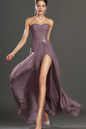 Trendy Dusty Pink Chiffon Sweetheart Sexy Slit A-line Evening Gown JT1418