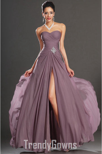 Trendy Dusty Pink Chiffon Sweetheart Sexy Slit A-line Evening Gown JT1418