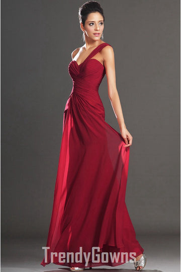 Trendy Burgundy One Shoulder Chiffon A-line Evening Gown JT1423