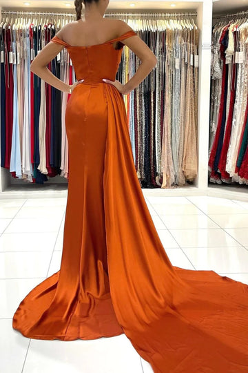 Trendy Burnt Orange Off-the-Shoulder Mermaid Prom Dress JTE650