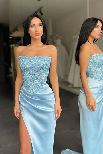 Trendy Sky Blue Prom Gown JTE688 with Sexy Slit