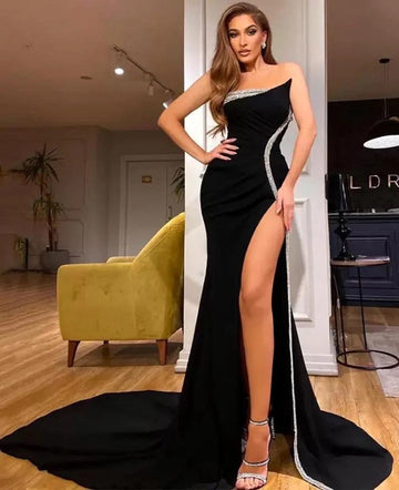 Trendy Black Slit Mermaid Evening Gown JTE695