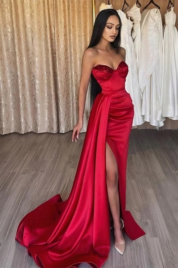 Trendy Red Sweetheart Slit Mermaid Evening Gown JTE703