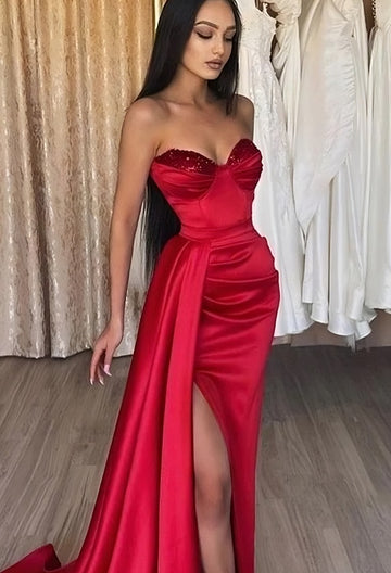 Trendy Red Sweetheart Slit Mermaid Evening Gown JTE703