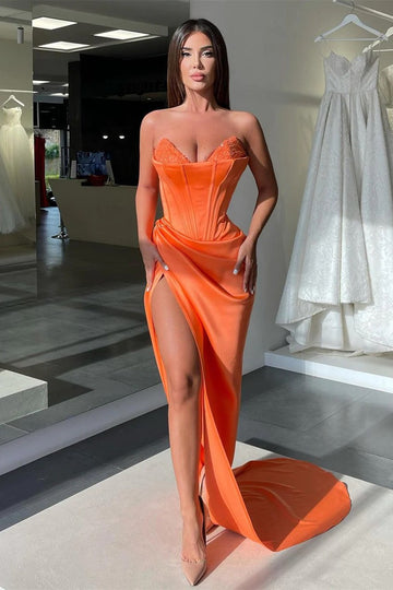 Trendy Orange Sweetheart Slit Mermaid Evening Gown JTE704