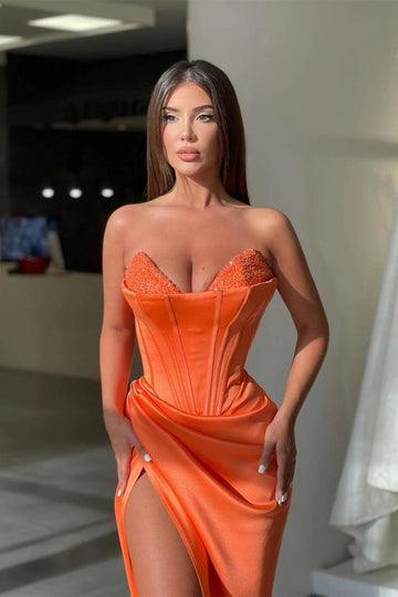 Trendy Orange Sweetheart Slit Mermaid Evening Gown JTE704