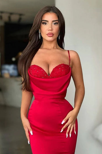 Trendy Red Spaghetti-Straps Mermaid Prom Gown JTE717
