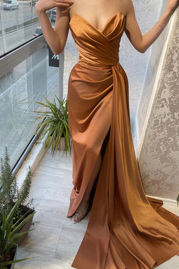 Trendy Brown Satin Sweetheart Mermaid Prom Gown JTE724