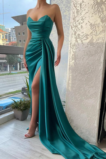 Trendy Ink Blue Slit Sweetheart Mermaid Prom Gown JTE729