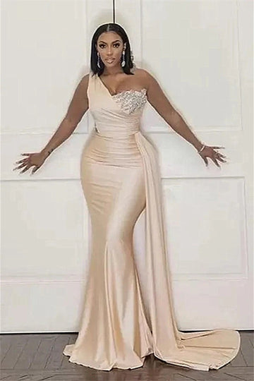 Trendy One Shoulder Beading Mermaid Evening Gown JTE791