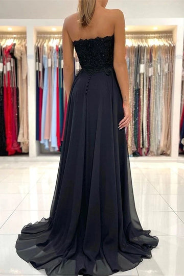 Trendy Black Sweetheart Junior Slit A-line Evening Gown JTE886