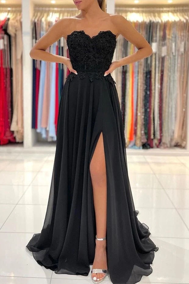 Trendy Black Sweetheart Junior Slit A-line Evening Gown JTE886 Trendy Black Sweetheart Junior Slit A-line Evening Gown JTE886