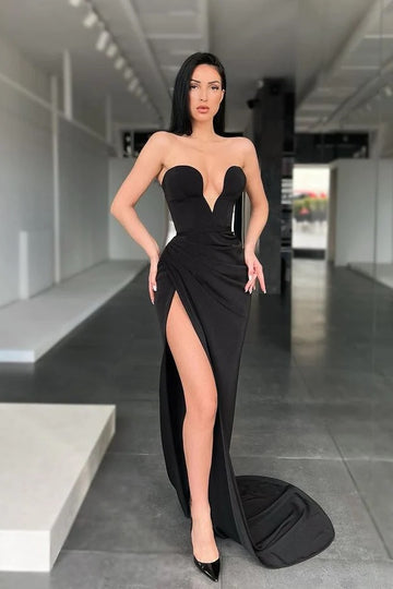 Trendy Black Sexy Slit Mermaid Evening Gown JTE888