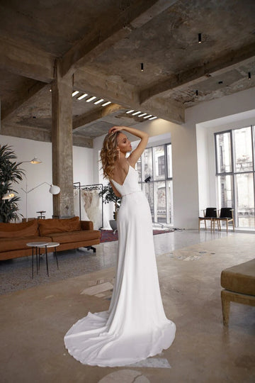 Trendy White Straps Sexy Slit Mermaid Evening Gown JTE890