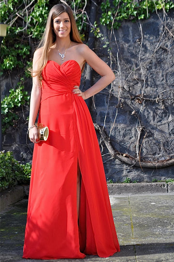 Trendy Red Sweetheart Junior Chiffon Slit A-line Prom Gown JTE917