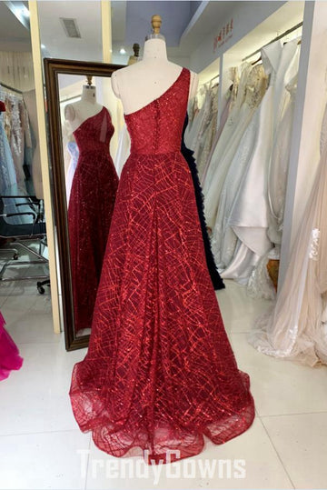 Trendy Burgundy One Shoulder A-line Evening Gown JTR002