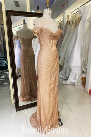 Trendy Champagne Off The Shoulder Straps Mermaid Evening Gown JTR003