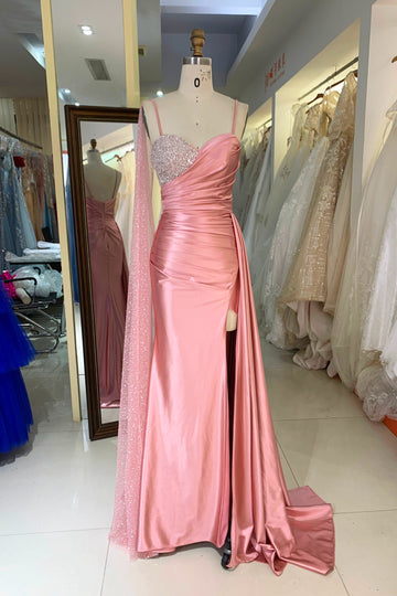 Trendy Pink Straps Beading Mermaid Prom Gown JTR006