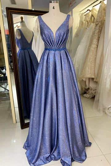 Trendy Blue V-neck A-line Prom Gown JTR020