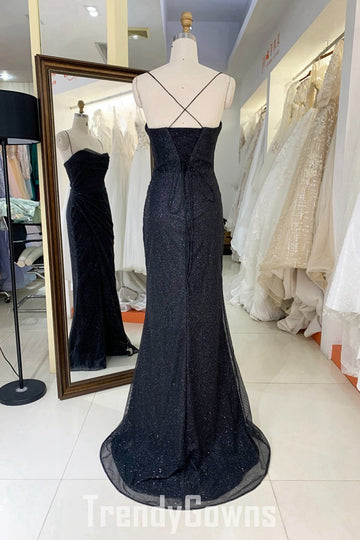 Trendy Black Spaghetti-Straps Mermaid Evening Gown JTR025