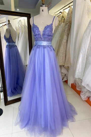 Trendy Purple Lavender Junior Spaghetti-Straps A-line Prom Gown JTR026