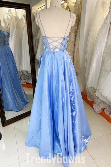 Trendy Light Blue Junior Spaghetti-Straps A-line Prom Gown JTR028