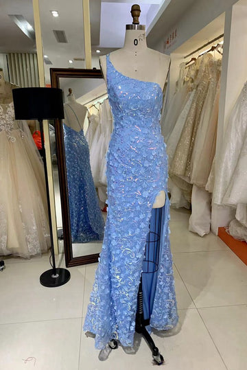 Trendy Blue One Shoulder Sheath Prom Gown JTR034