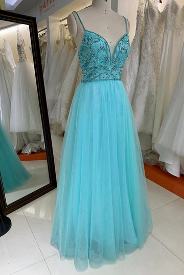 Trendy Turquoise Straps Junior A-line Prom Gown JTR036