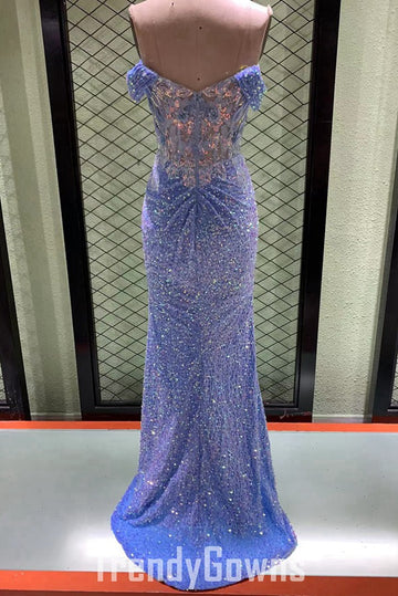 Trendy Blue Sequin Sex Slit Sweetheart Mermaid Prom Gown JTR055 Trendy Blue Sequin Sex Slit Sweetheart Mermaid Prom Gown JTR055