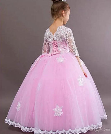 Pink Lace Long Sleeve Mother Daughter Matching Formal Dress MGD001