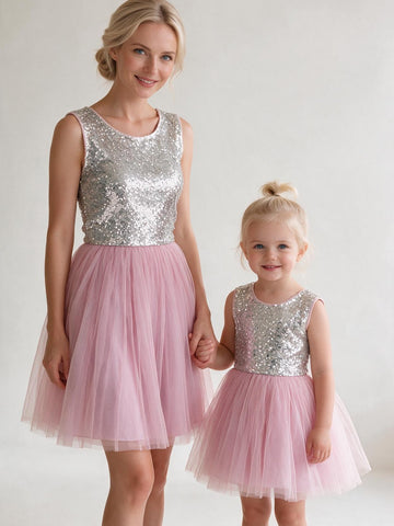 Short Sequin Mother Daughter Matching Formal Dress MGD006