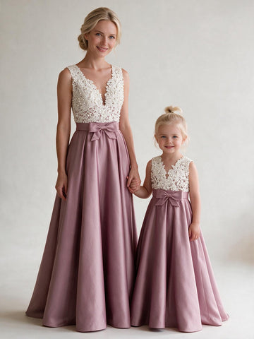 Satin Pink Mother Daughter Matching Formal Dress MGD008